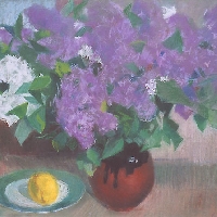 Still Life with Lilacs and a Lemon