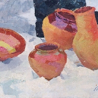 Clay Pots In the Snow