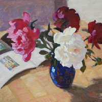 Still Life with Peonies and Magazine
